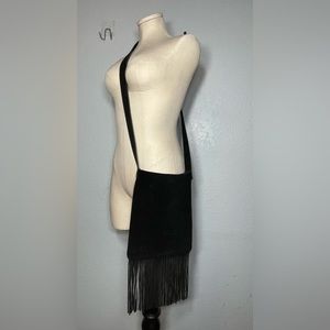 Black Crossbody Leather Fringe Bag w/ Flower Cutouts